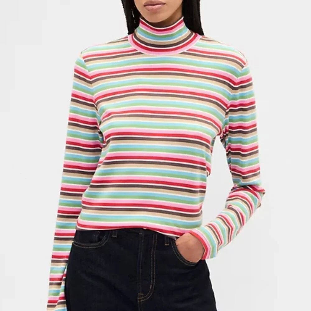 NWT Gap Happy Stripe Ribbed Turtleneck Long Sleeve Top Size XL